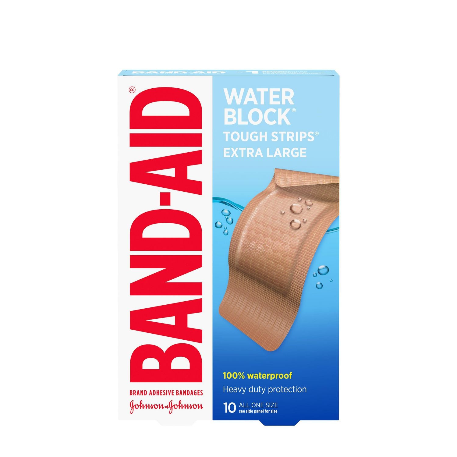 Band-Aid Water Block, Tough Strips, Extra Large Adhesive Bandages - 10 bandages