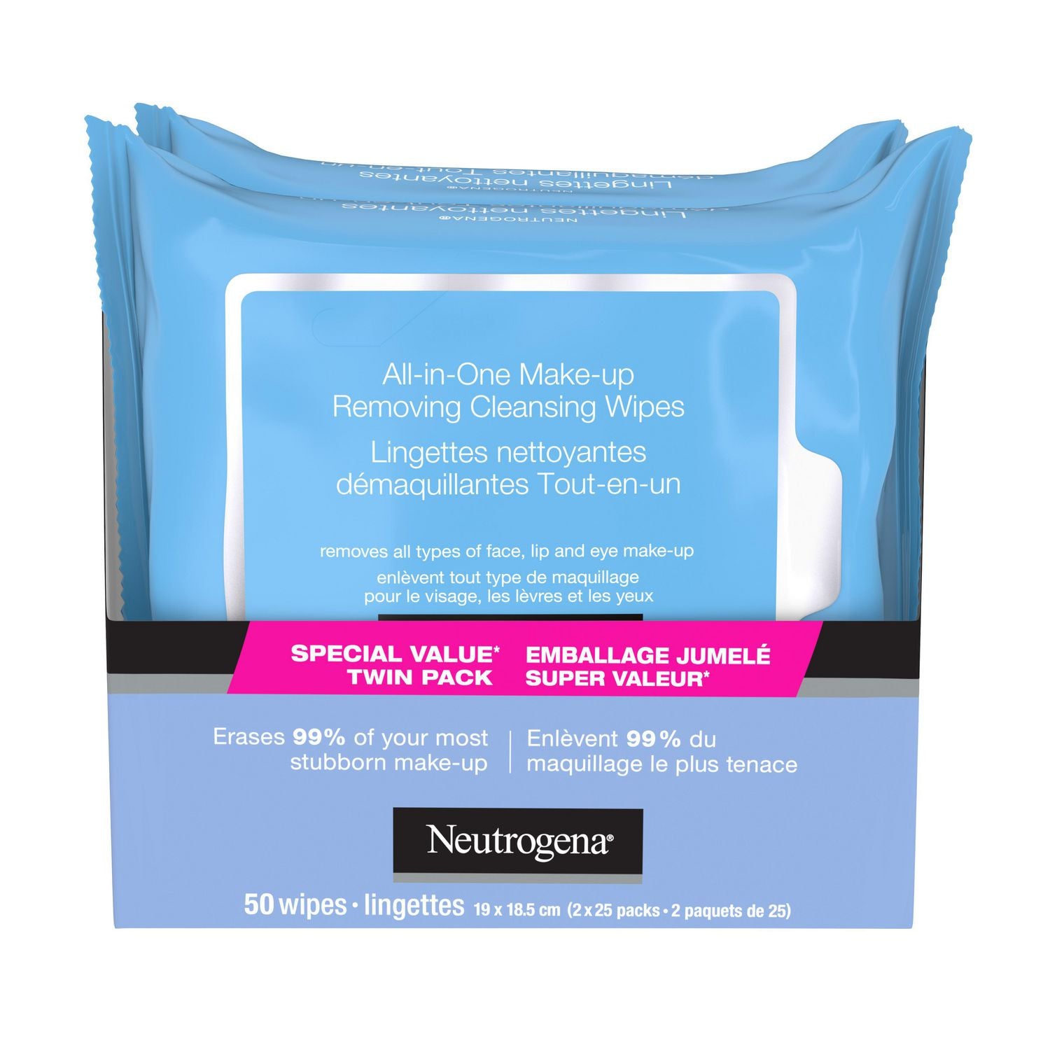 Neutrogena All In One Make-Up Removing Cleansing Wipes, 50 Wipes, Special Value Twin Pack 
