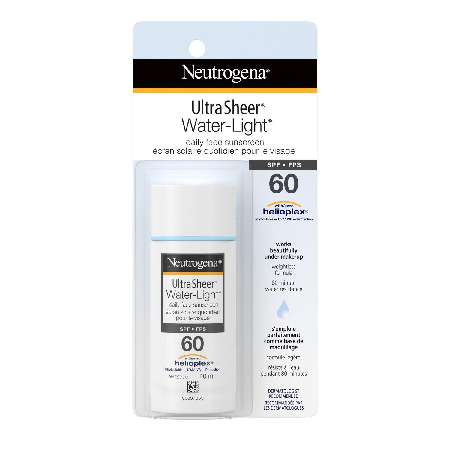 Neutrogena UltraSheer Water-Light Daily Face Sunscreen, SPF 60 - 40mL
