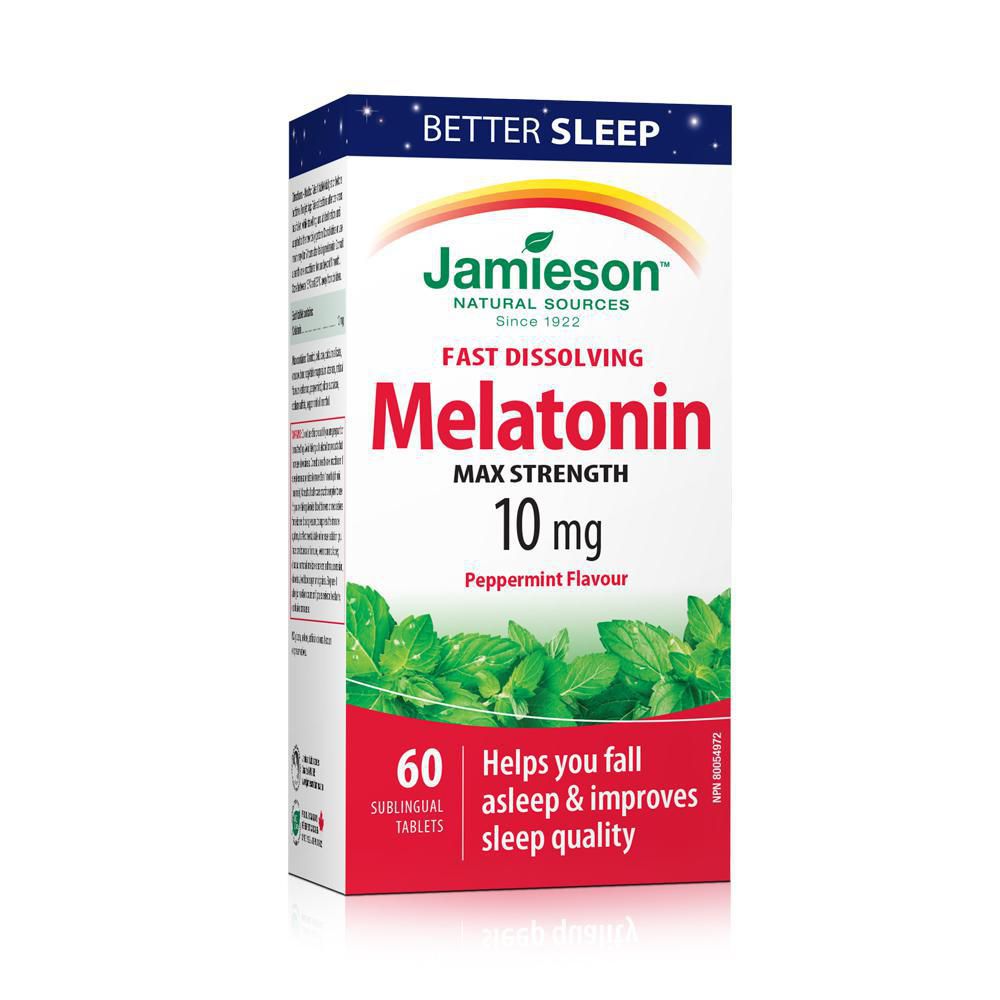 Jamieson Fast Dissolving Melatonin Max Strength, 10 mg, Peppermint - 60 sublingual tablets