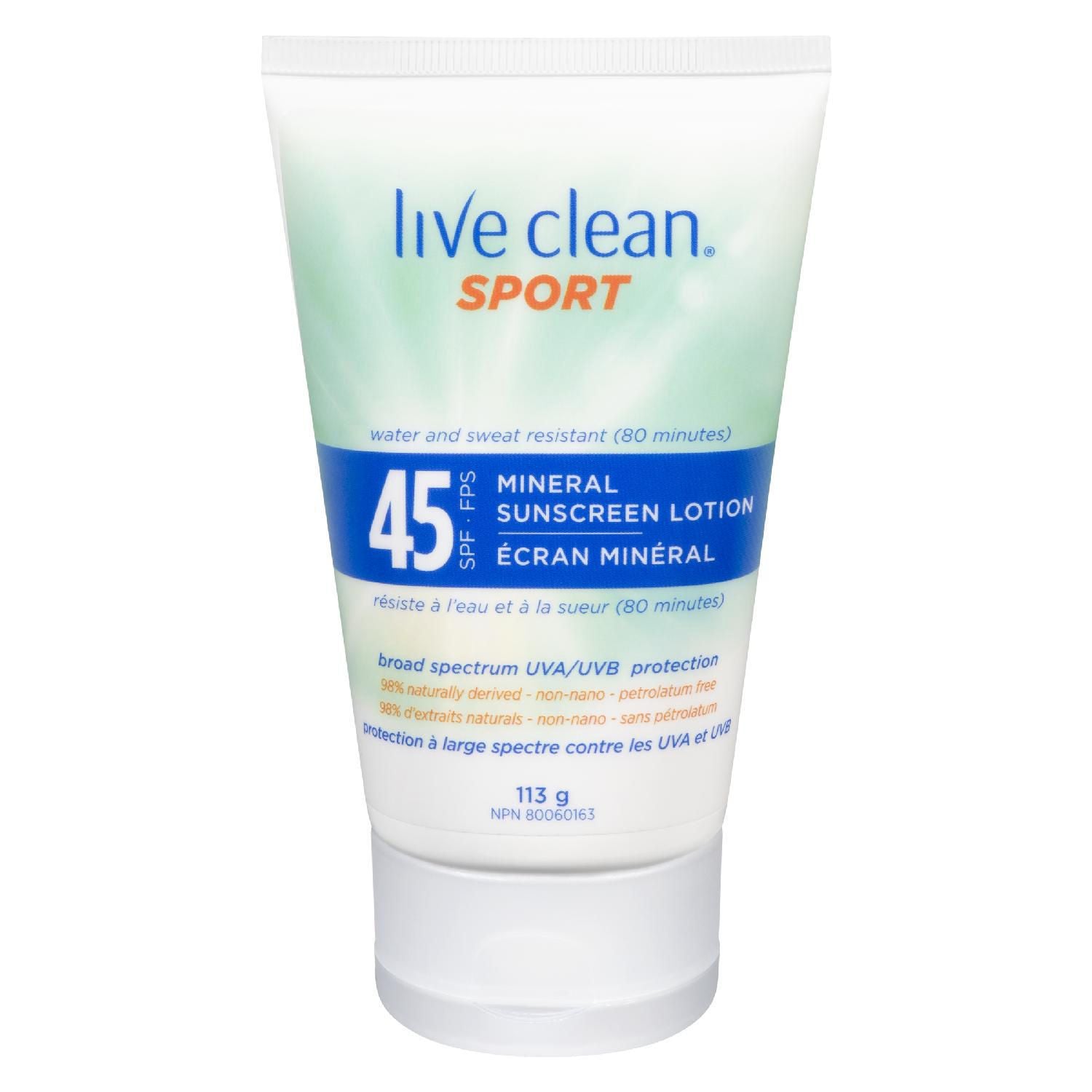 Live Clean Sport Mineral Sunscreen Lotion, SPF 45 - 113 g