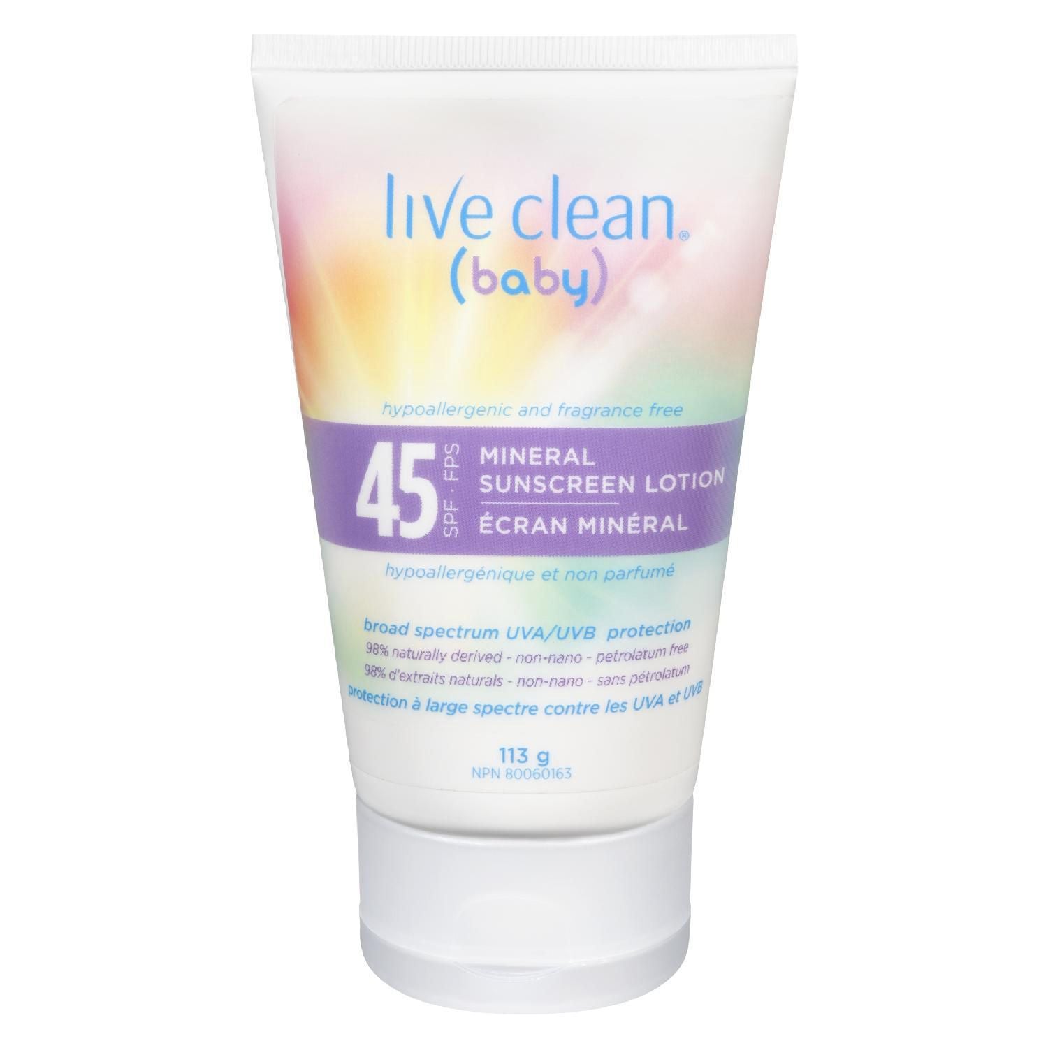 Live Clean Baby Mineral Sunscreen Lotion, SPF 45 - 113 g