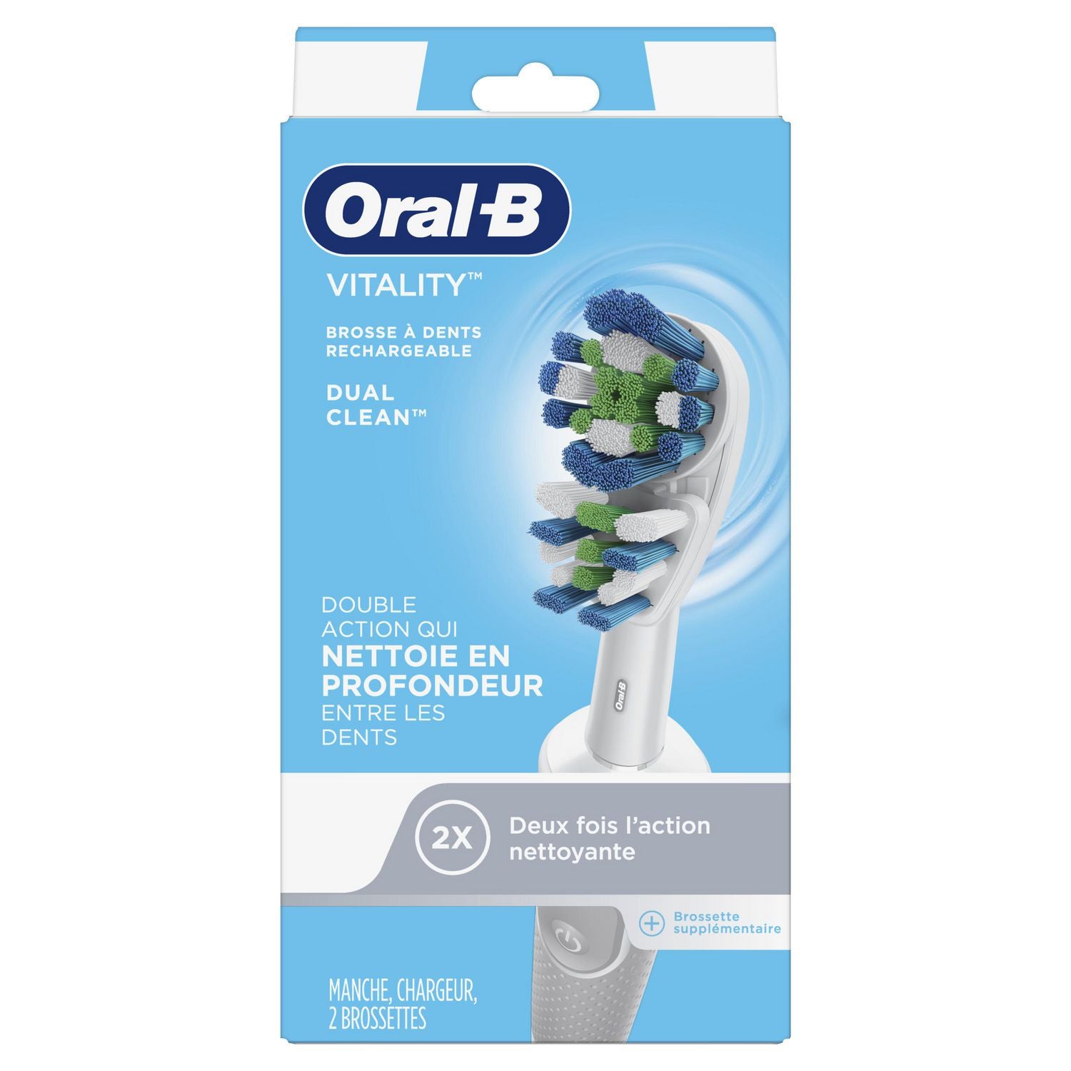 Oral-B Vitality, Dual Clean, Rechargeable Toothbrush, With Handle, Charger, 2 Brush Heads 