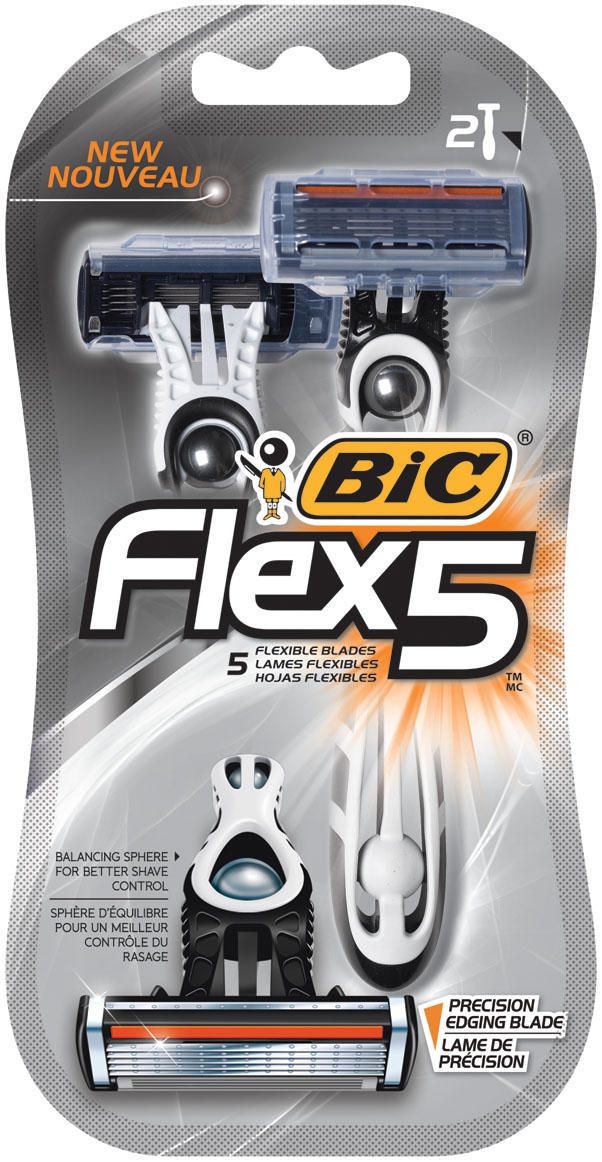 BIC Flex5 Flexible 5-Blade Razors for Men - 2 razors