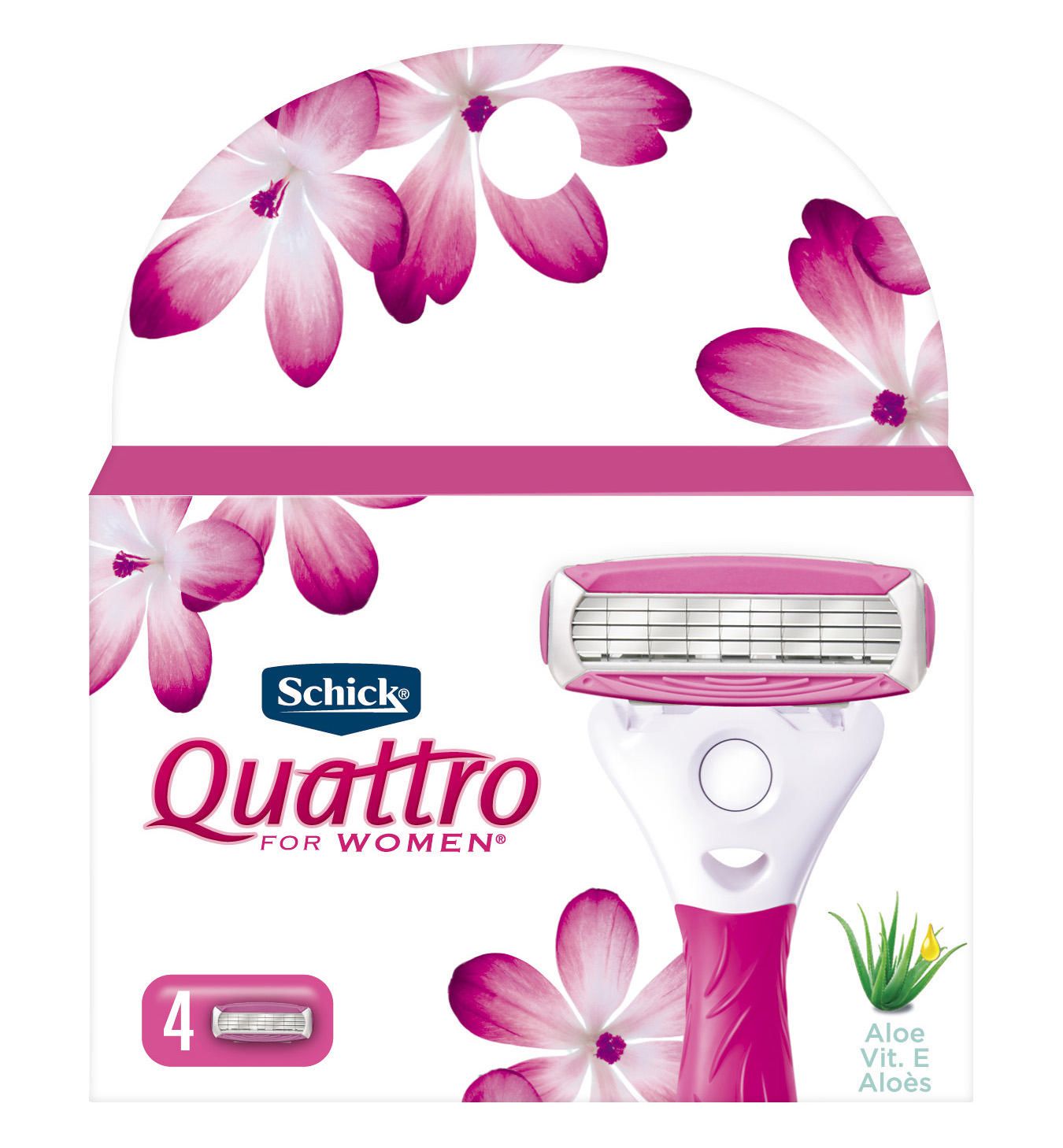 Schick Quattro for Women Razor Refills, Aloe Vitamin E - 4 razor refills