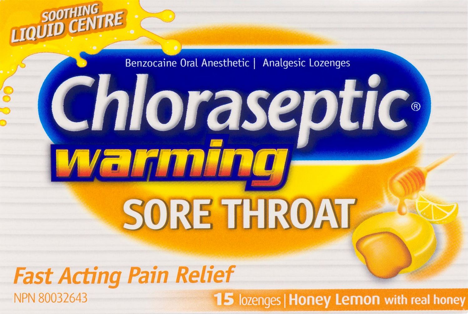 Chloraseptic Warming Sore Throat Lozenges with Liquid Centre, Honey Lemon Flavour - 15 lozenges