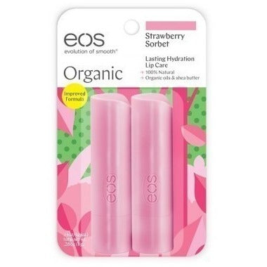 eos Organic Lip Balm, 2-pack, Strawberry Sorbet - 4 g