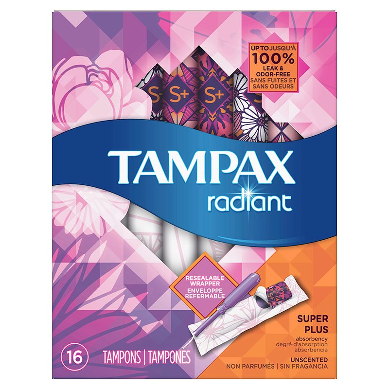 Tampax Radiant Super Plus Absorbency Tampons, Unscented - 16 tampons