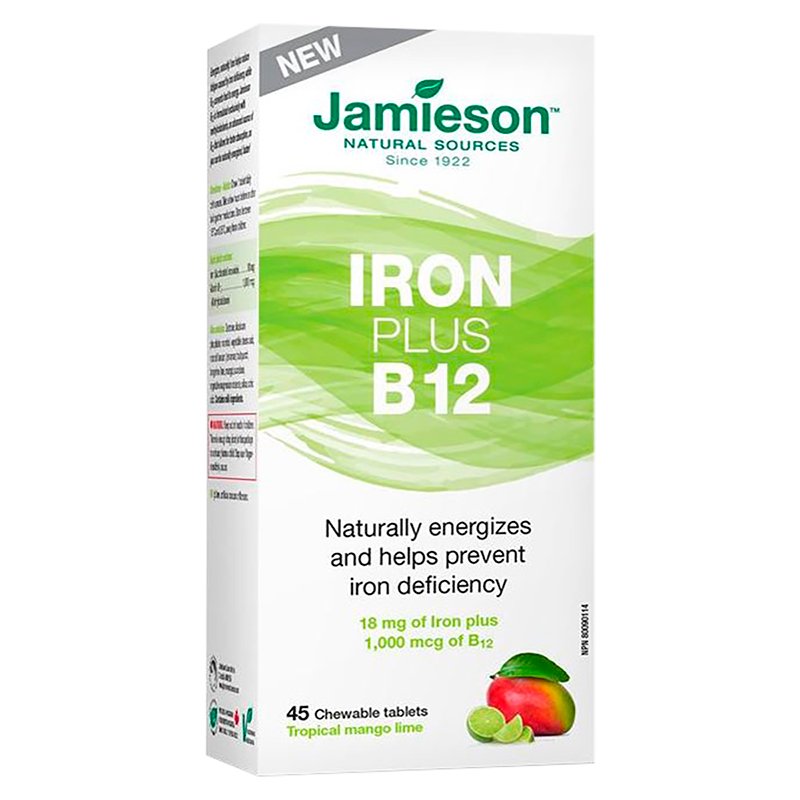 Jamieson Iron Plus B12 - 45 chewable tablets