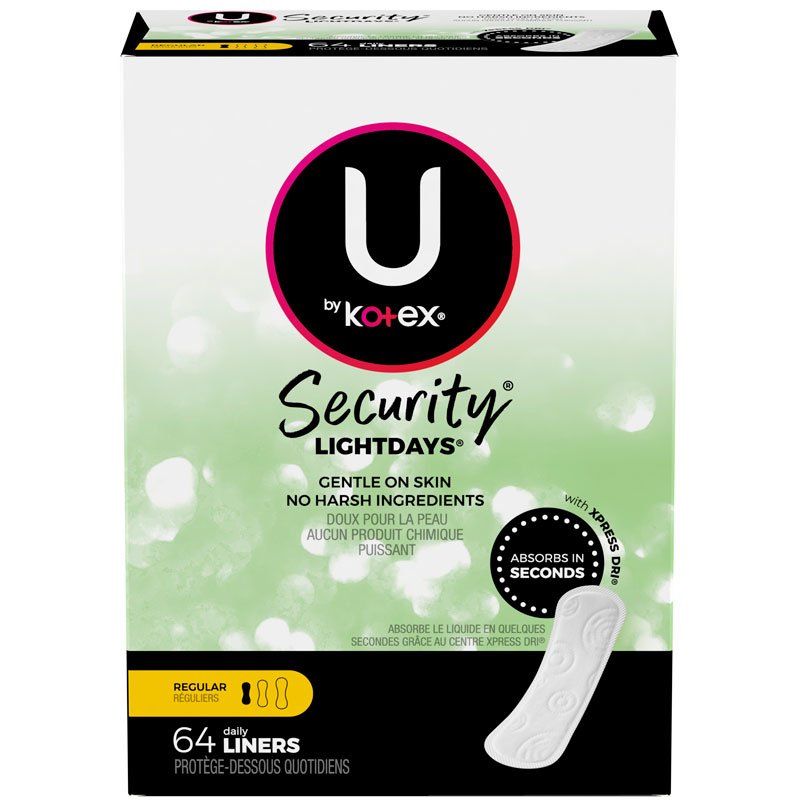 U by Kotex Security Lightdays, Regular Daily Liners - 64 liners