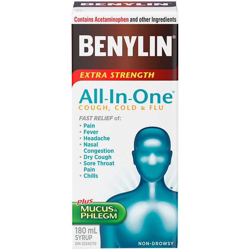 Benylin Extra Strength All-in-One Cough, Cold, & Flu Syrup - 180 ml