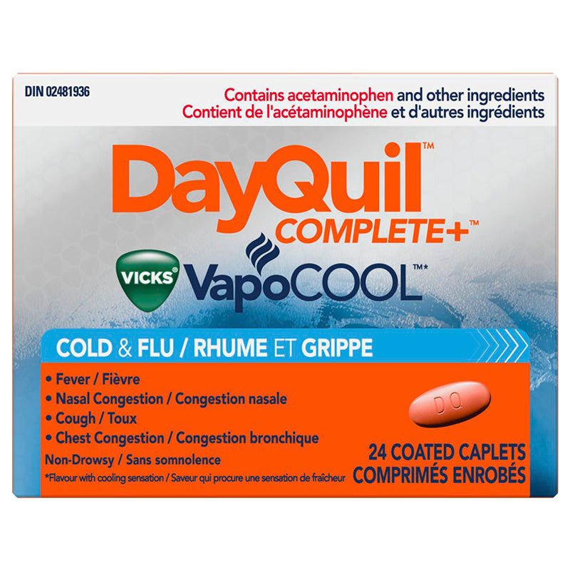 Cold Complete Formula Caplets Vicks DayQuil Complete+ VapoCool Cold & Flu - 24 coated caplets ...