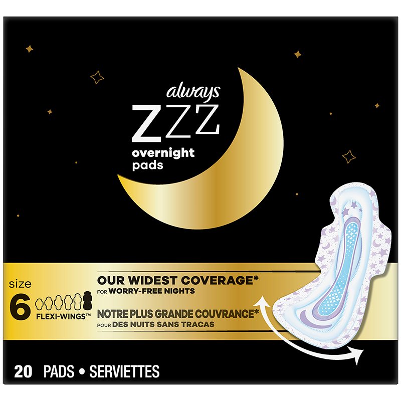 Always Zzzz Overnight Pads, Size 6 - 10 pads