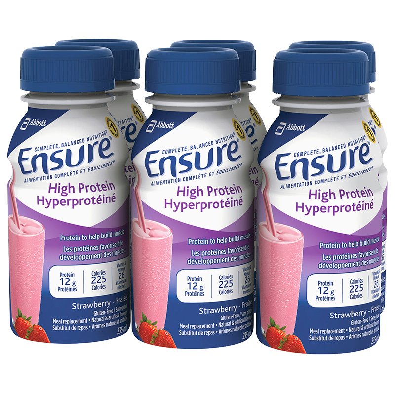 Ensure High Protein Meal Replacement, 12g Protein, Strawberry - 6 x 235 ml