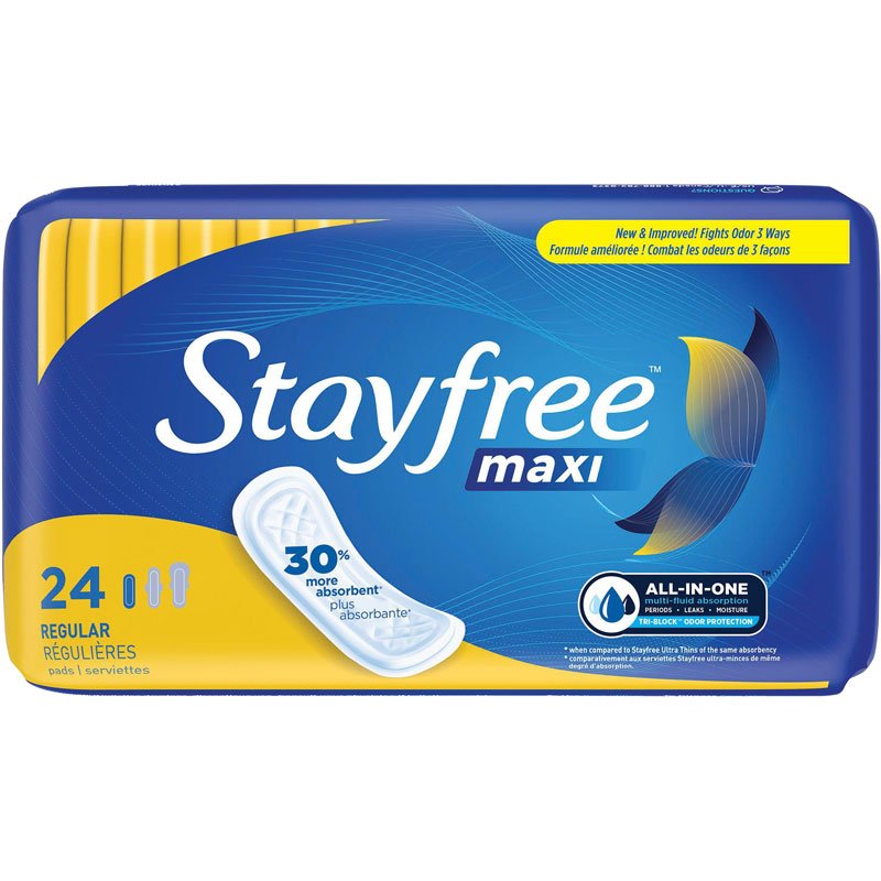 Stayfree Maxi, Regular, Unscented - 24 pads