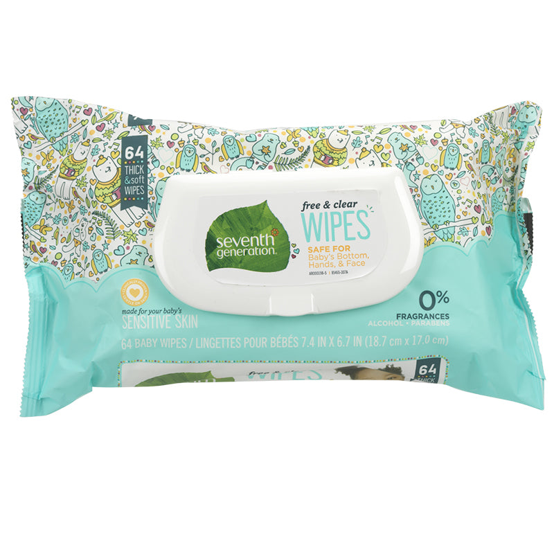 Seventh Generation Free & Clear Wipes - 64 wipes