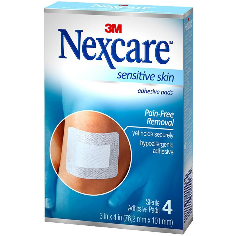 3M Nexcare Sensitive Skin Adhesive Pads, Pain-Free Removal - 4 sterile adhesive pads