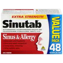 Load image into Gallery viewer, Sinutab Extra Strength Sinus &amp; Allergy - 48 caplets
