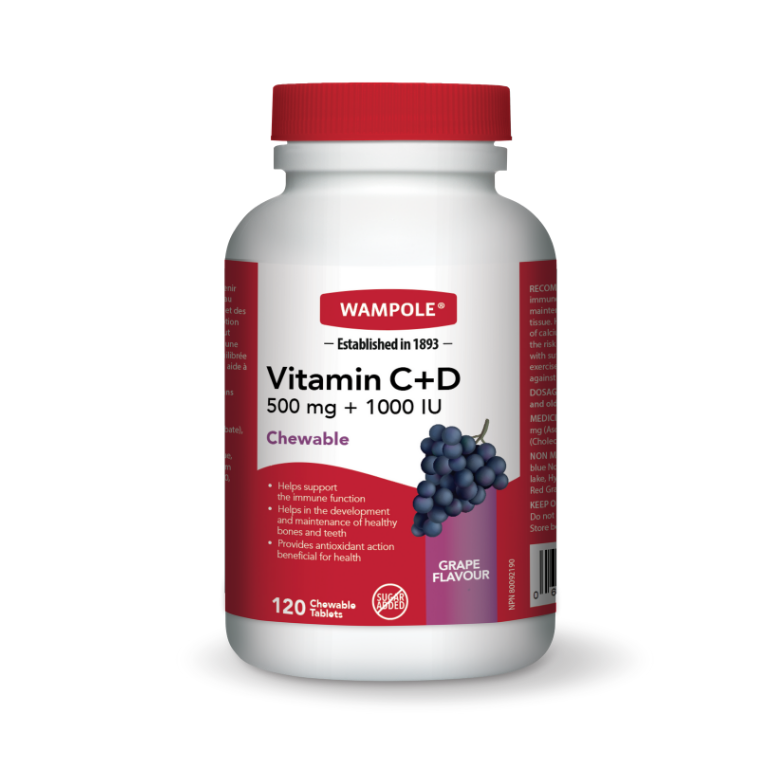 Wampole Vitamin C 500 mg + D 1000 IU - 120 chewable tablets