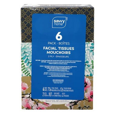Savvy Home Facial Tissue - 2-ply, 6-pack