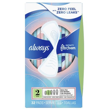 Always Infinity with FlexFoam Size 2 Heavy Flow Pads, Unscented - 32 pads
