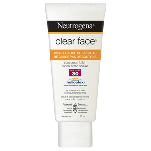 Neutrogena Clear Face Sunscreen Lotion With Helioplex, For Acne-Prone Skin, SPF 30 - 88 mL 