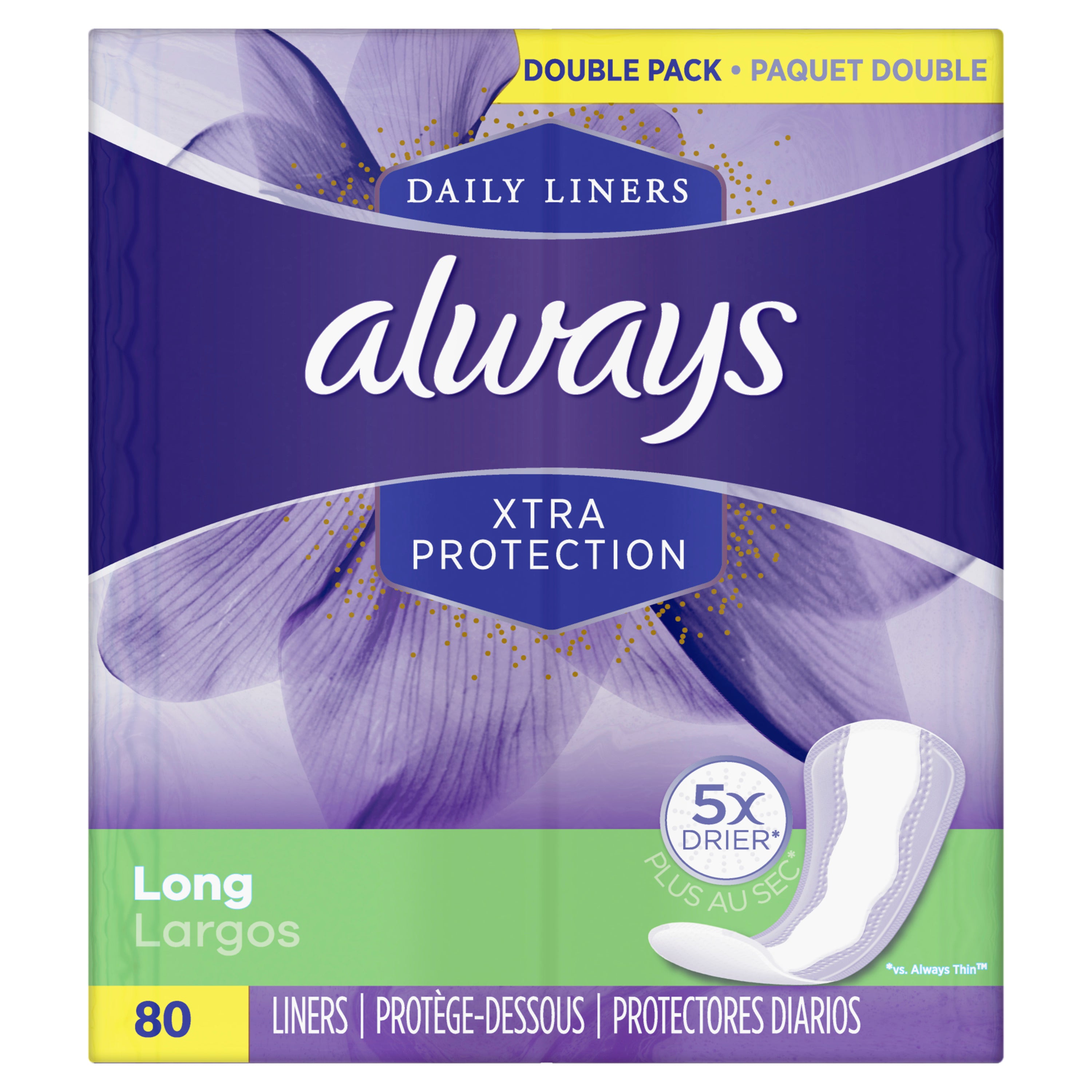 Always Daily Liners Xtra Protection, Long , Unscented - 80 liners