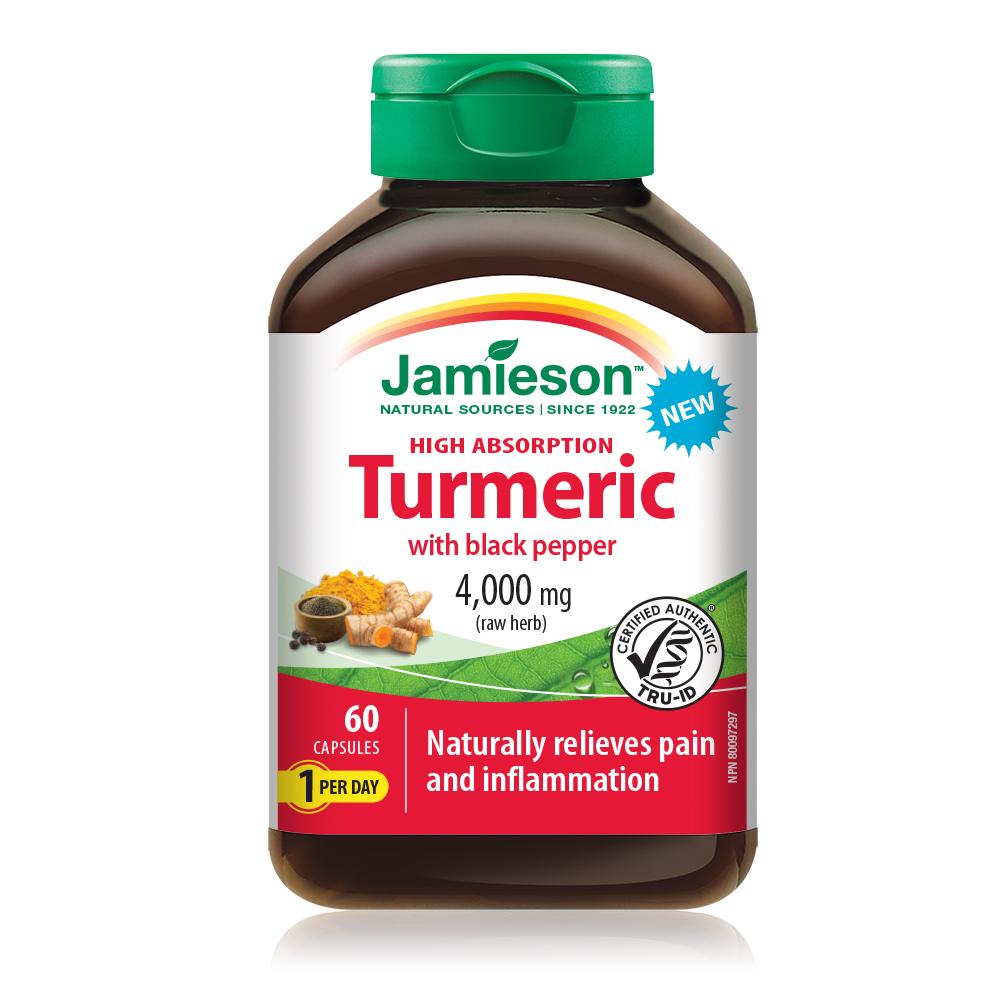 Jamieson Turmeric With Black Pepper, High Absorption- 4,000mg x 60 capsules 