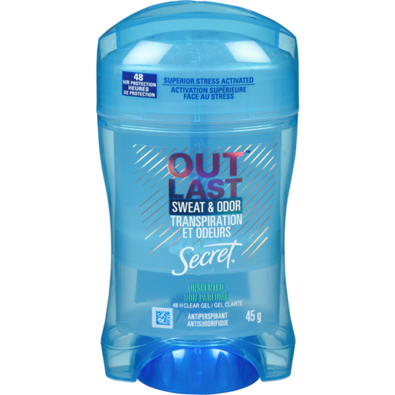 Secret Outlast Sweat & Odor Clear Gel Antiperspirant, Unscented - 45 g